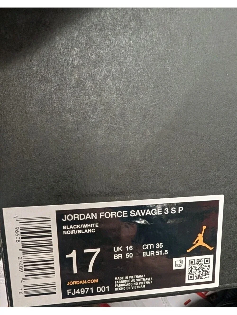 New Nike Air Jordan Force Savage 3 S P Mens sz 17 Cleats Black White FJ4971 001